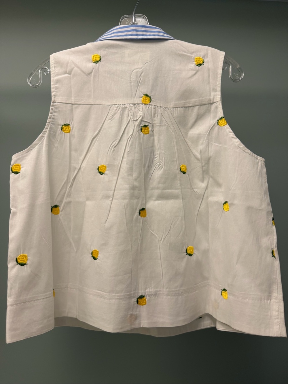 &merci White Embroidered with Lemons Sleeveless Tunic with Blue Stripe Collar - Picture 2 of 4